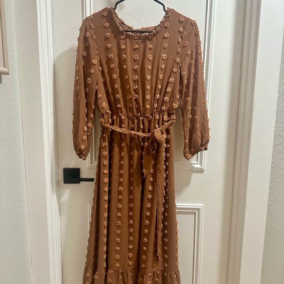 bohme Dresses & Skirts - bohme Brown Textured Pom-Pom Maxi Dress